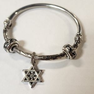 Brighton Silver Hinged Bangle with Star of David Charm